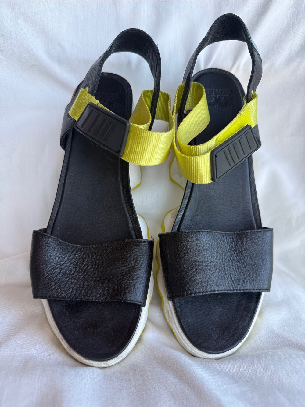 Sorel Black Sandals with Yellow Straps